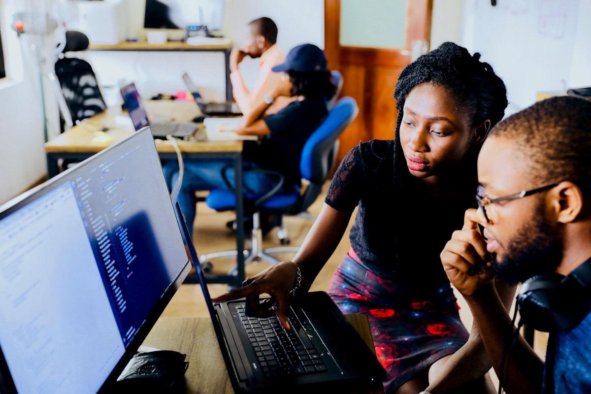 A small business team working at their computers